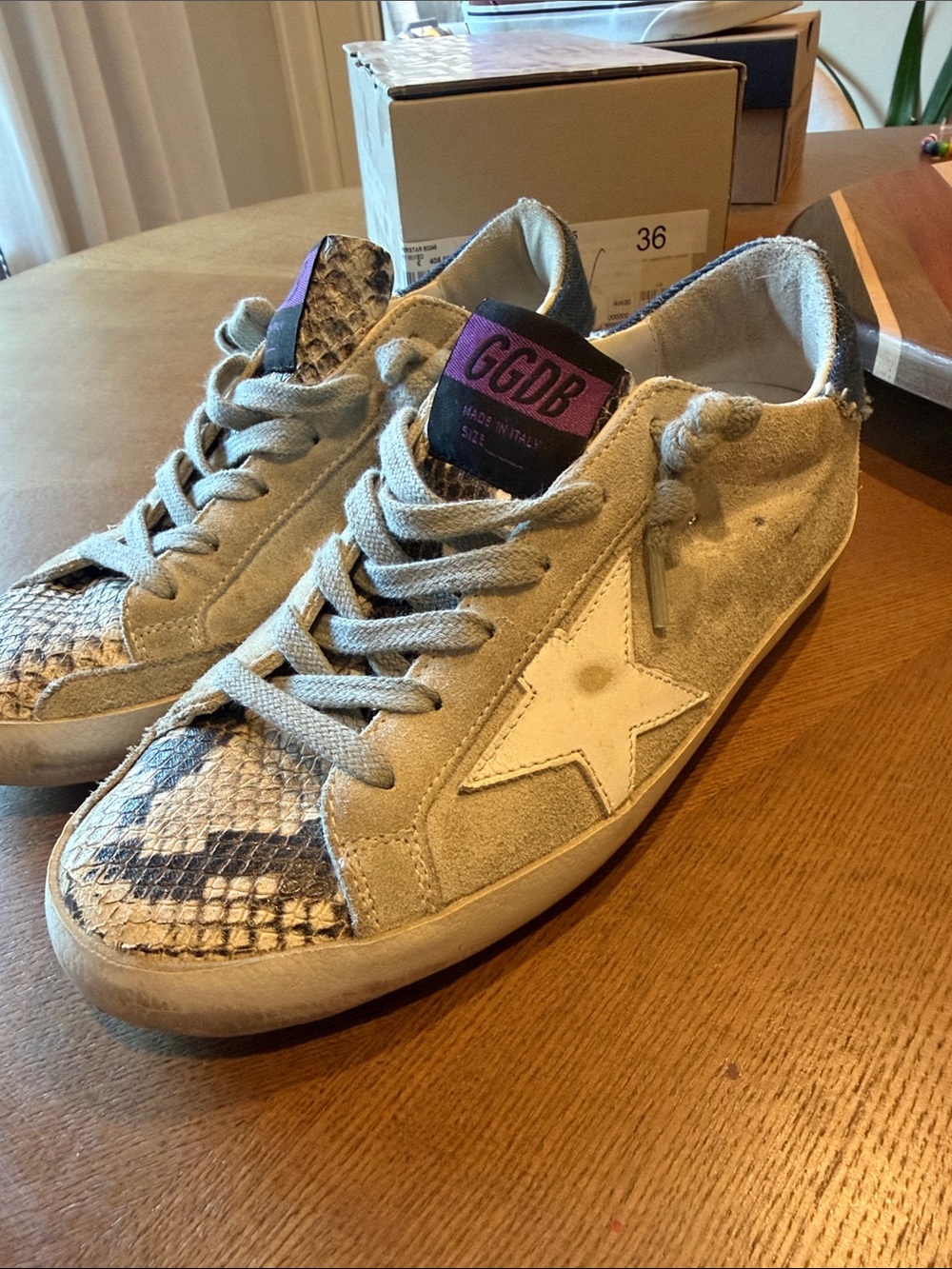 Golden Goose Grey Suede & Snake Superstar Womens 36